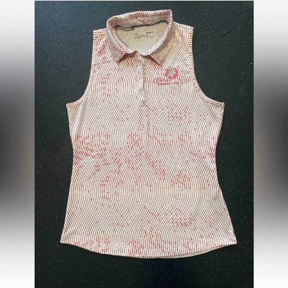 Under Armour Women's HeatGear Button Sleeveless Golf Polo Sz Medium Pink/Red/Wh